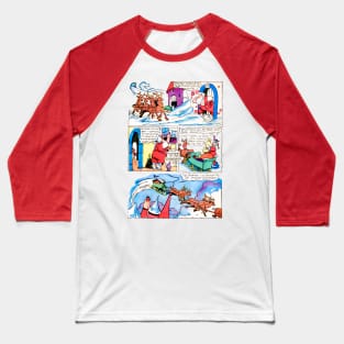 Santa Claus is in a hurry because he is late to deliver Christmas gifts Retro Vintage Comic Baseball T-Shirt